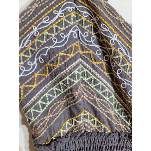 NWT Women's Wishlist Embroidered Tank Charcoal Gray Criss Cross Strap Boho sz S - Picture 3 of 7